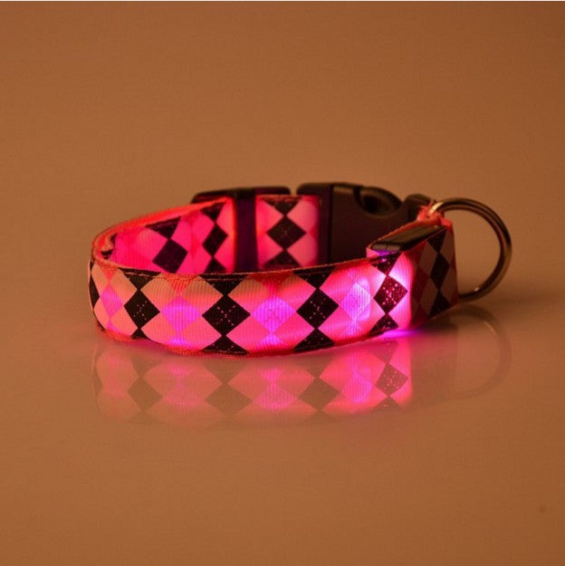 Rhombus Pattern Collar Light Night Up Nylon LED