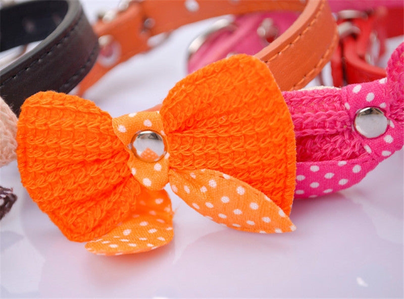 Knit Bowknot Adjustable PU Leather Pet Collars