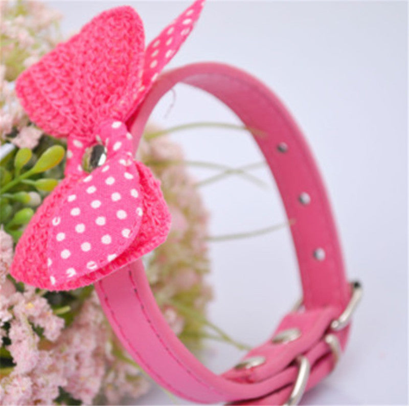 Knit Bowknot Adjustable PU Leather Pet Collars